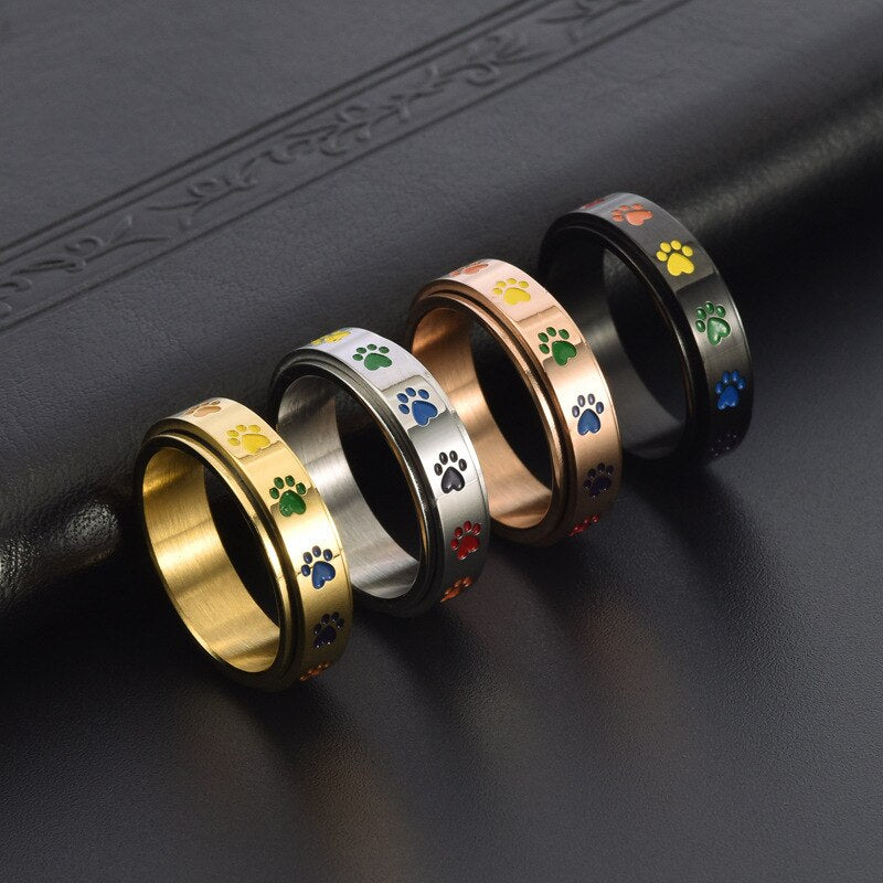 Rainbow Paw Print Fidget Ring