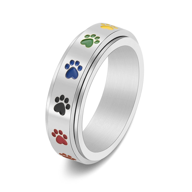 Rainbow Paw Print Fidget Ring