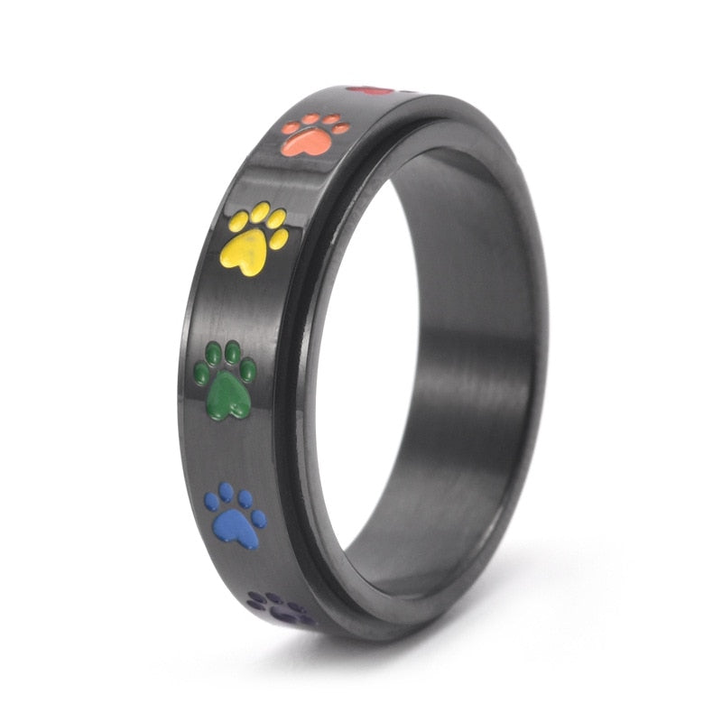 Rainbow Paw Print Fidget Ring