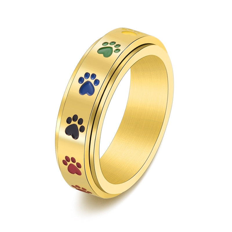 Rainbow Paw Print Fidget Ring