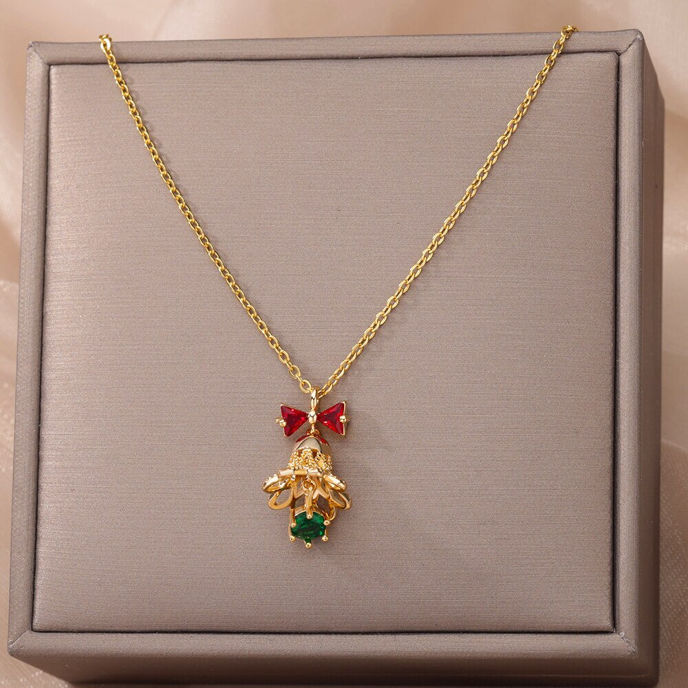 Crystal Christmas Bell Pendant Necklace
