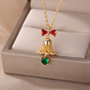 Crystal Christmas Bell Pendant Necklace
