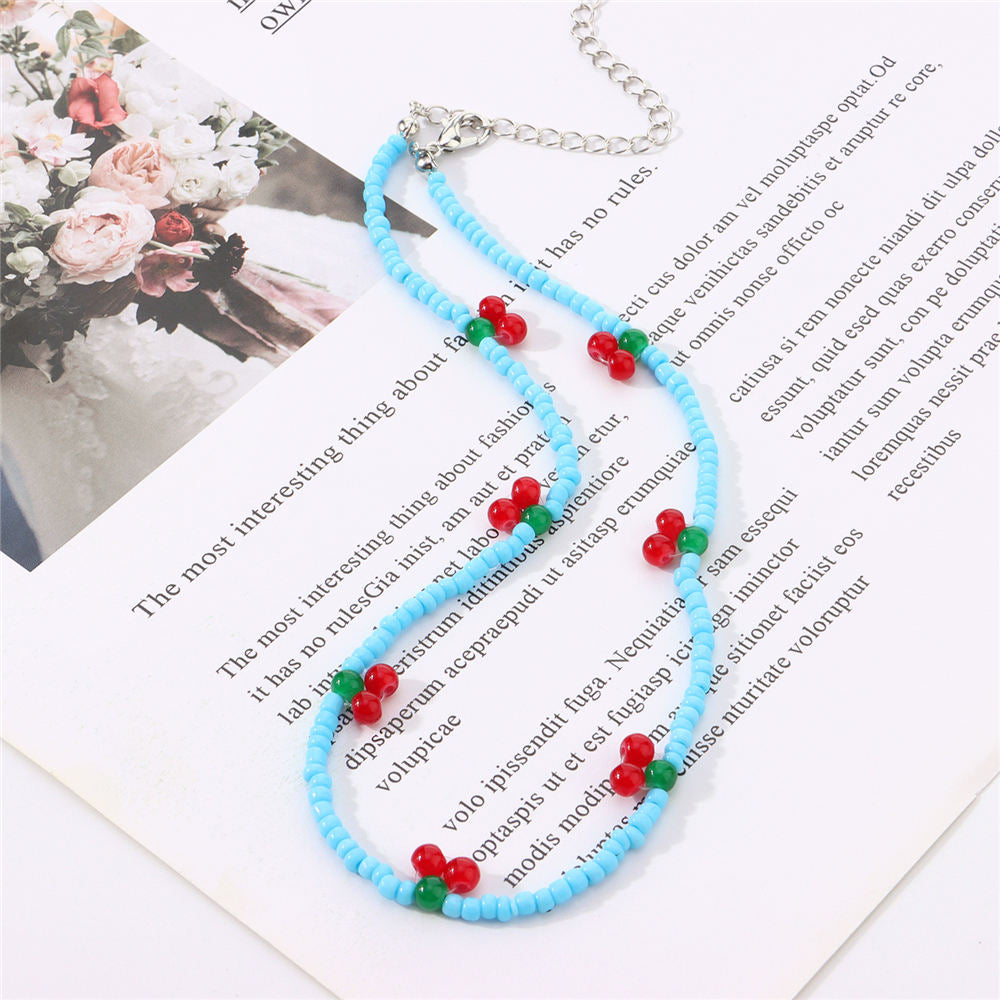 Cherry Beaded Choker Necklace