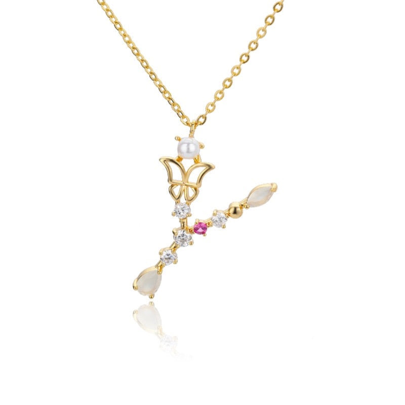 Crystal Butterfly Initial Letter Necklace