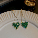 Load image into Gallery viewer, Green Heart-shaped Drop Earrings
