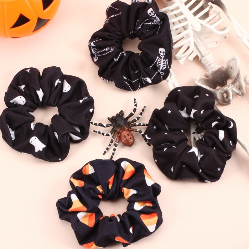 Black & White Printed Halloween Hair Scrunchie