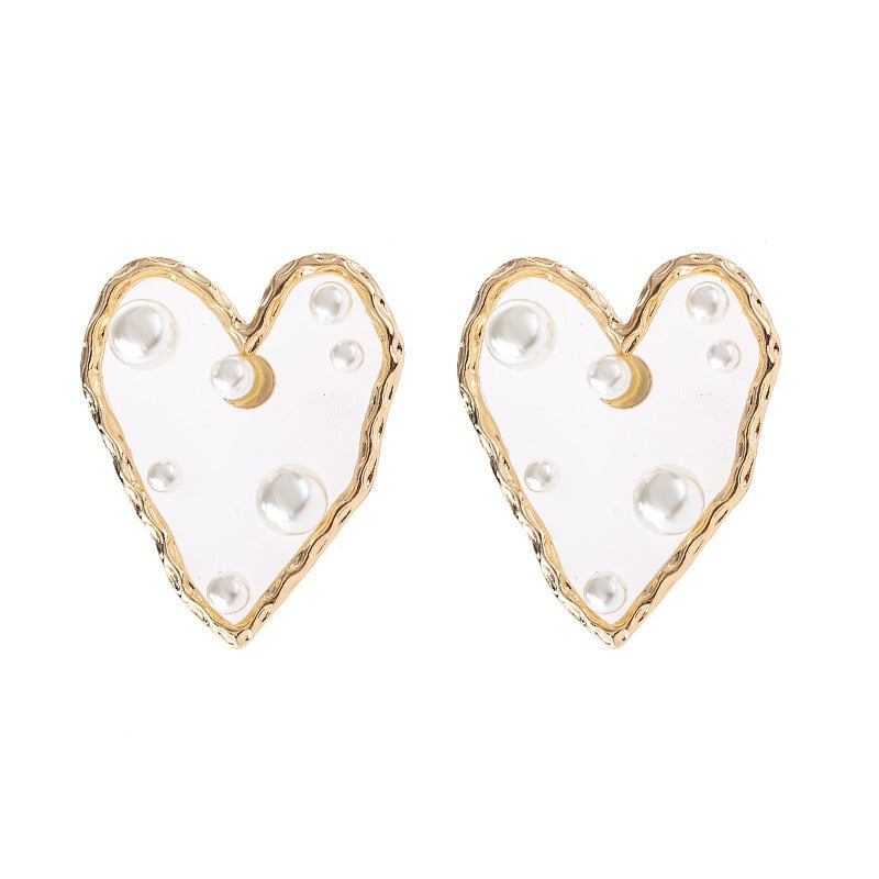 Geometric Gold Pearl Stud Earrings