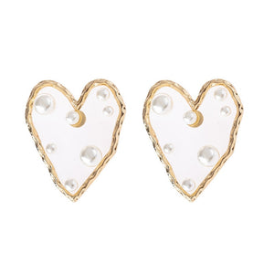 Geometric Gold Pearl Stud Earrings