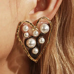 Load image into Gallery viewer, Geometric Gold Pearl Stud Earrings
