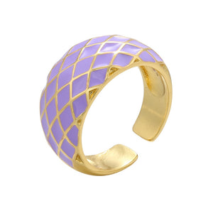 Colorful Enamel Checkered Cuff Ring