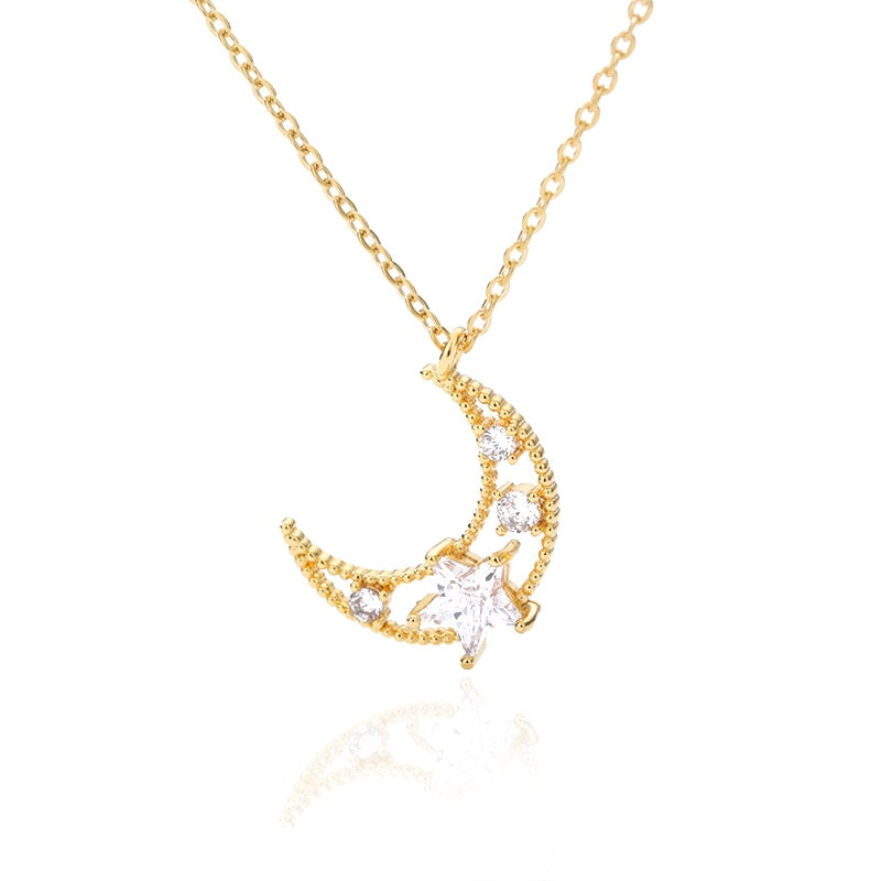 Moon and Star Crystal Necklace