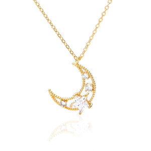 Moon and Star Crystal Necklace