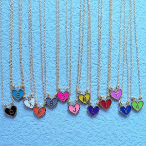 Enamel Heart Initial Necklace