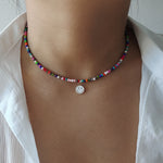 Load image into Gallery viewer, Rainbow Beaded Enamel Smiley Choker
