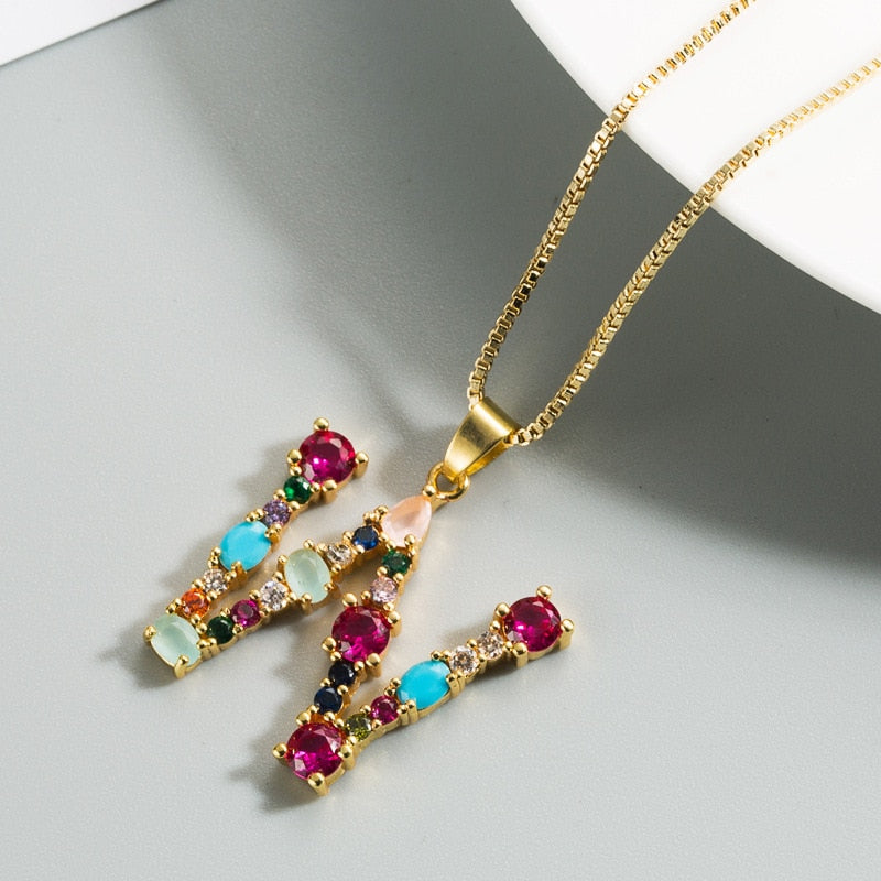 Colorful Crystal Initial Necklace