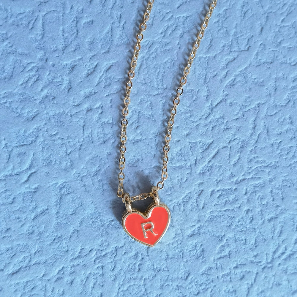 Enamel Heart Initial Necklace