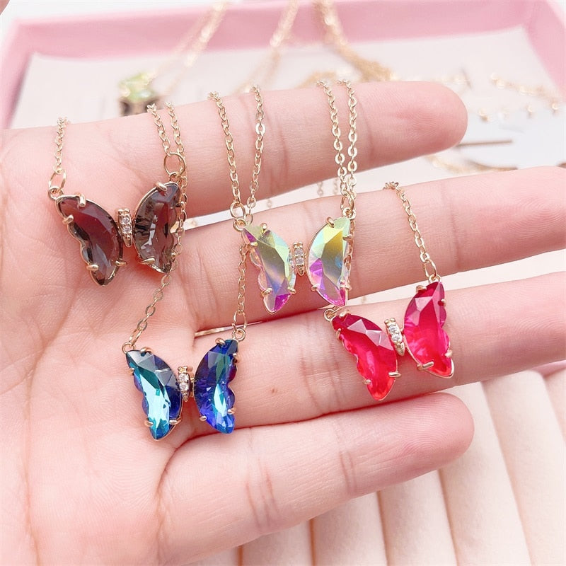 Colorful Crystal Butterfly Necklace