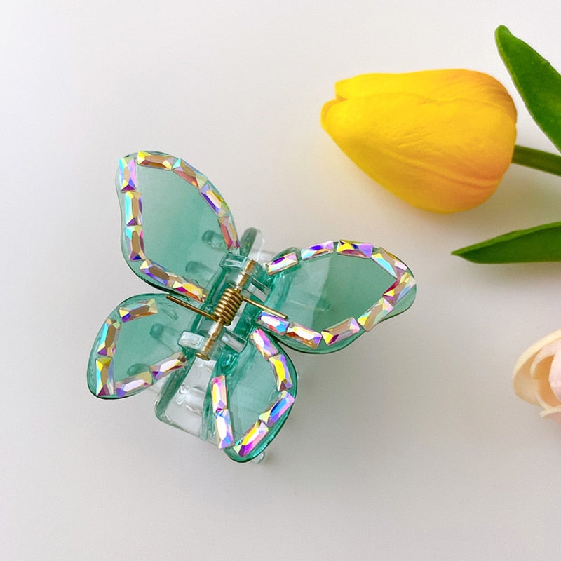 Transparent Beaded Butterfly Hair Claws