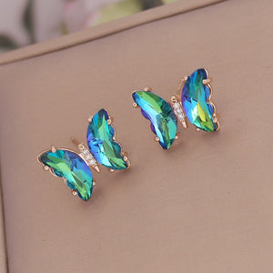 Rainbow Crystal Butterfly Stud Earrings