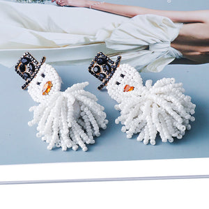 Crystal & Beaded Snowman Earrings