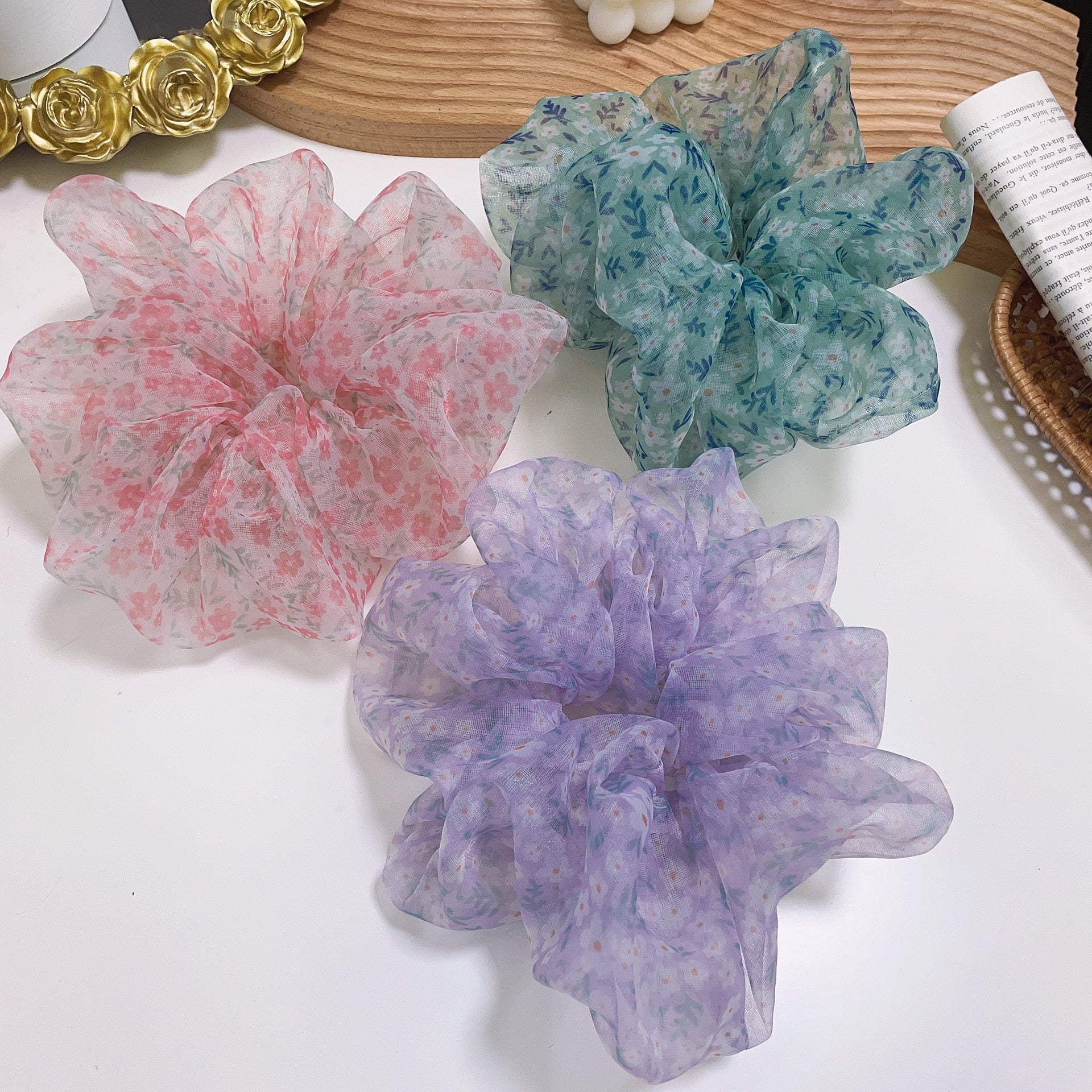 Oversized Organza Floral Scrunchie