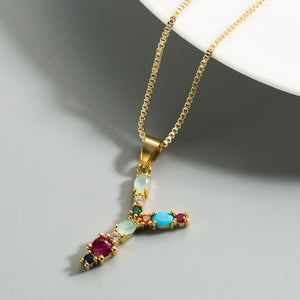 Colorful Crystal Initial Necklace