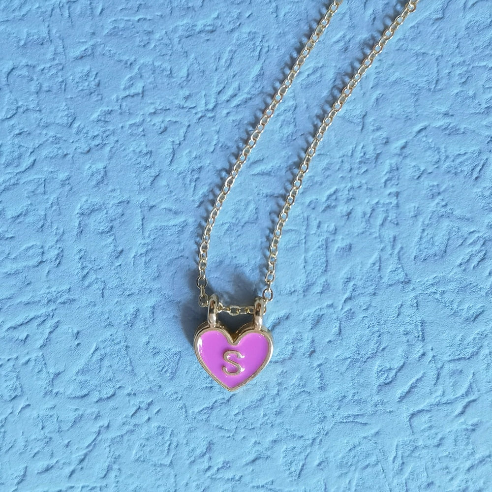 Enamel Heart Initial Necklace