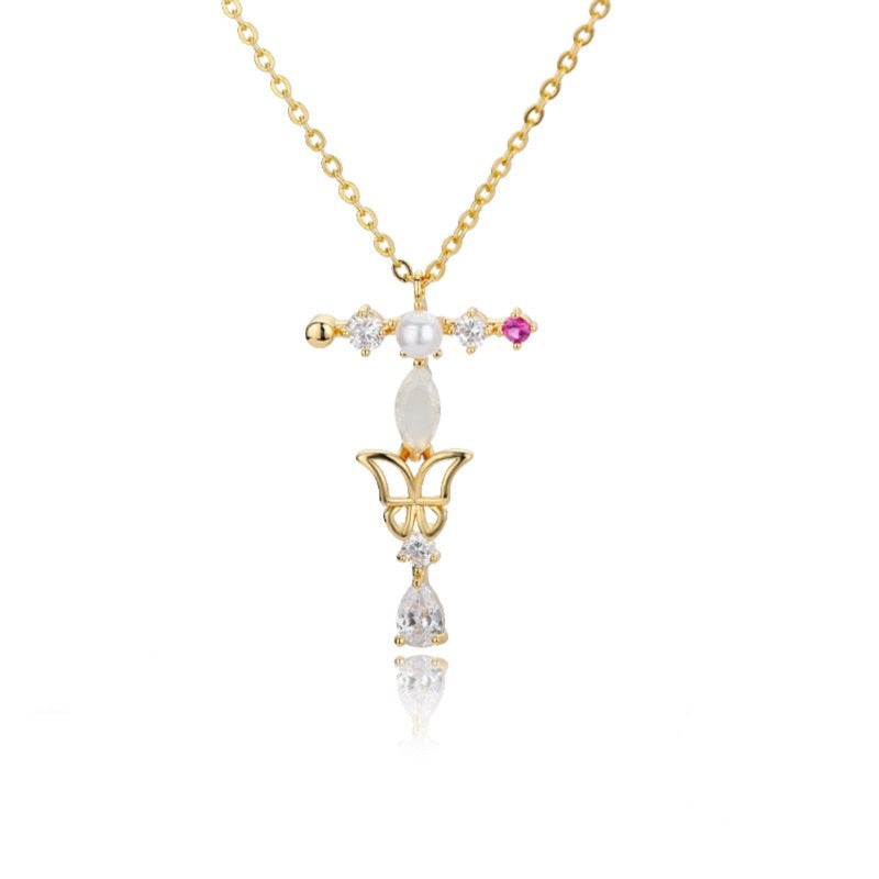 Crystal Butterfly Initial Letter Necklace