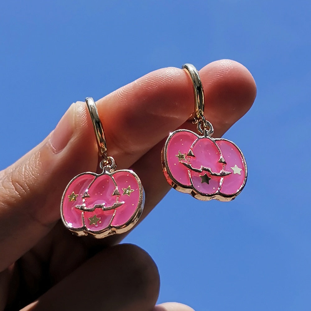 Colorful Pumpkin Huggie Earrings