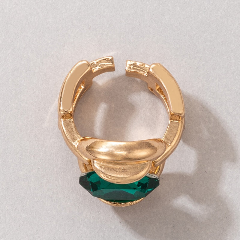 Luxury Green Crystal Stone Opening Ring