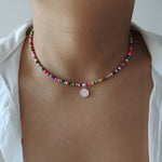 Load image into Gallery viewer, Rainbow Beaded Enamel Smiley Choker
