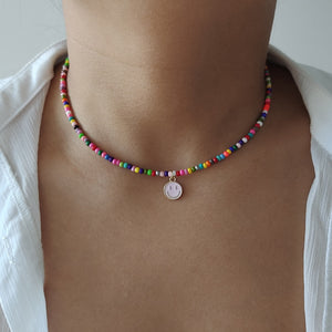 Rainbow Beaded Enamel Smiley Choker