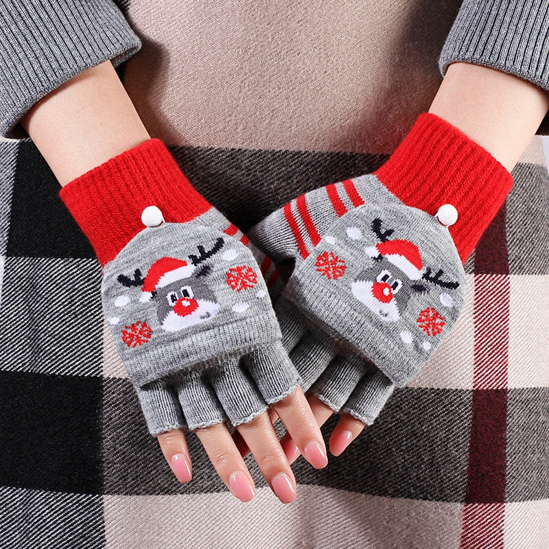 Knitted Fingerless Christmas Gloves