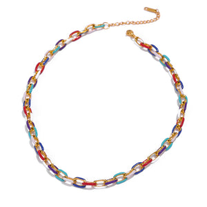 Rainbow Enamel Chain Necklace & Bracelet