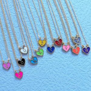 Enamel Heart Initial Necklace