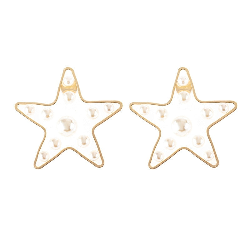 Geometric Gold Pearl Stud Earrings