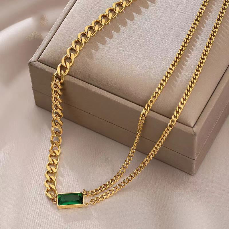 Emerald Crystal Chain Necklace