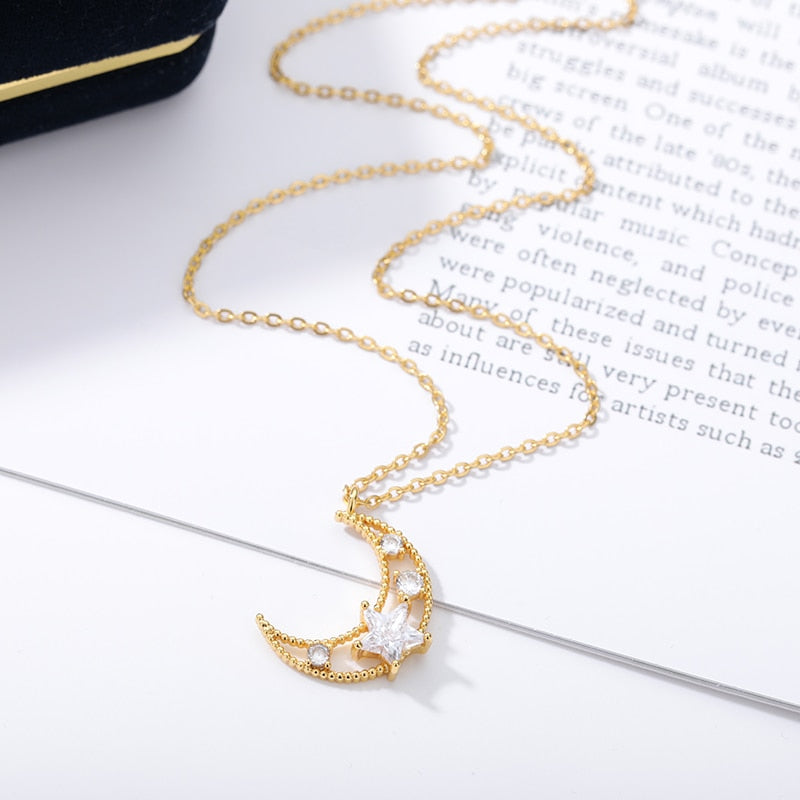 Moon and Star Crystal Necklace