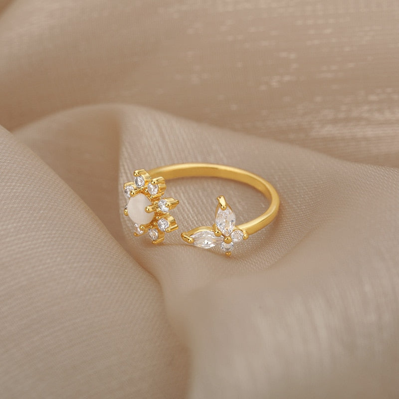 Crystal Sun Flower And Butterfly Ring