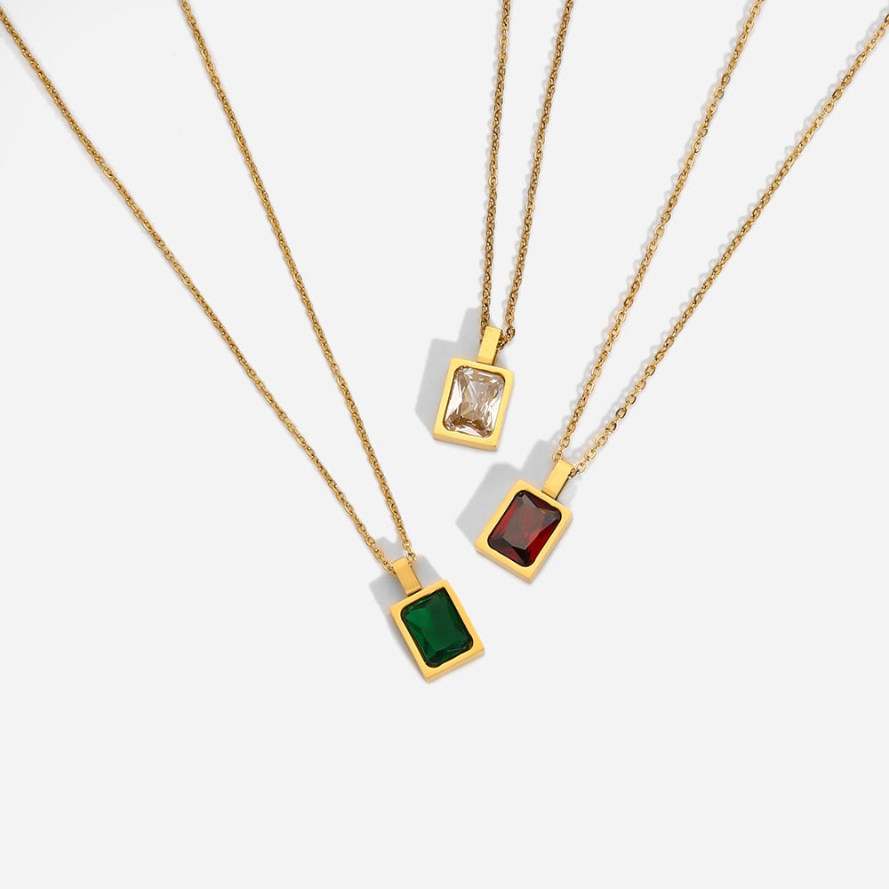 Rectangular Crystal Pendant Necklace