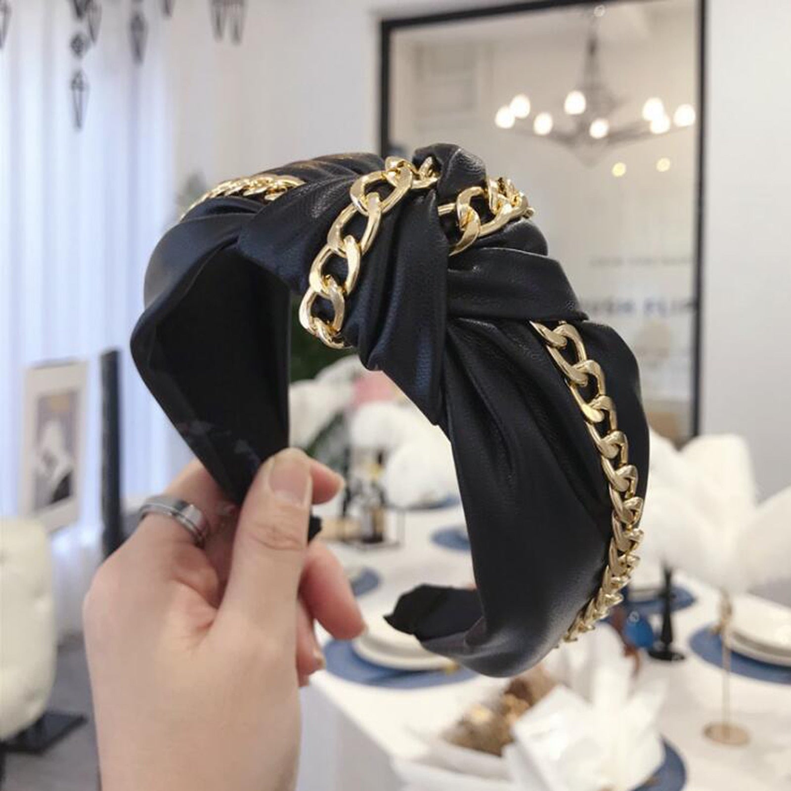 Knotted Chain Faux Leather Headband