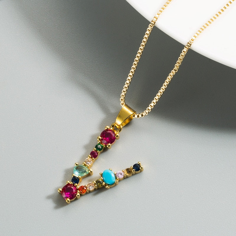 Colorful Crystal Initial Necklace