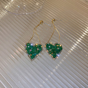 Green Heart-shaped Drop Earrings
