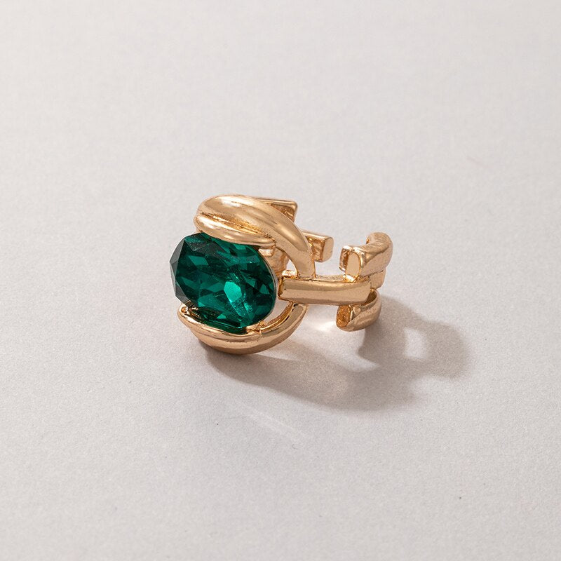 Luxury Green Crystal Stone Opening Ring