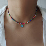 Load image into Gallery viewer, Rainbow Beaded Enamel Smiley Choker
