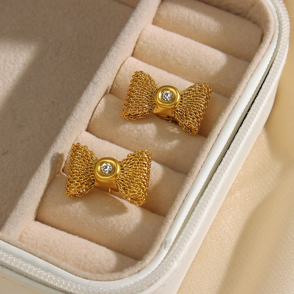 Crystal Woven Bowknot Stud Earrings