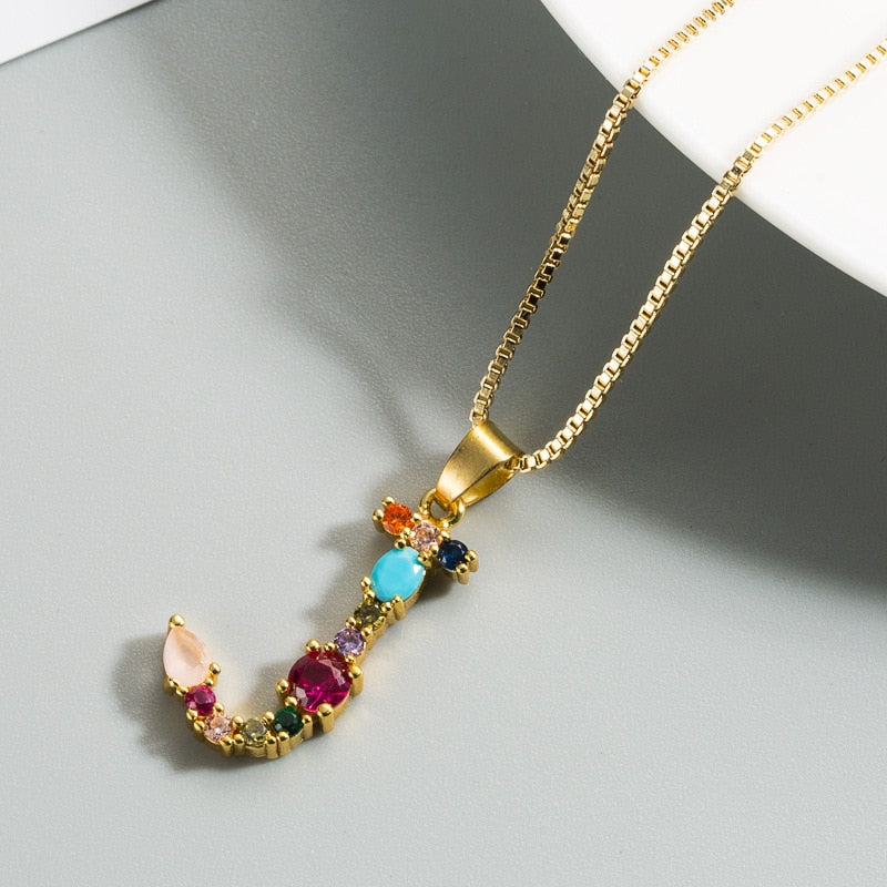 Colorful Crystal Initial Necklace