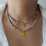 Load image into Gallery viewer, Rainbow Beaded Enamel Smiley Choker
