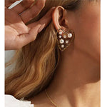 Load image into Gallery viewer, Geometric Gold Pearl Stud Earrings
