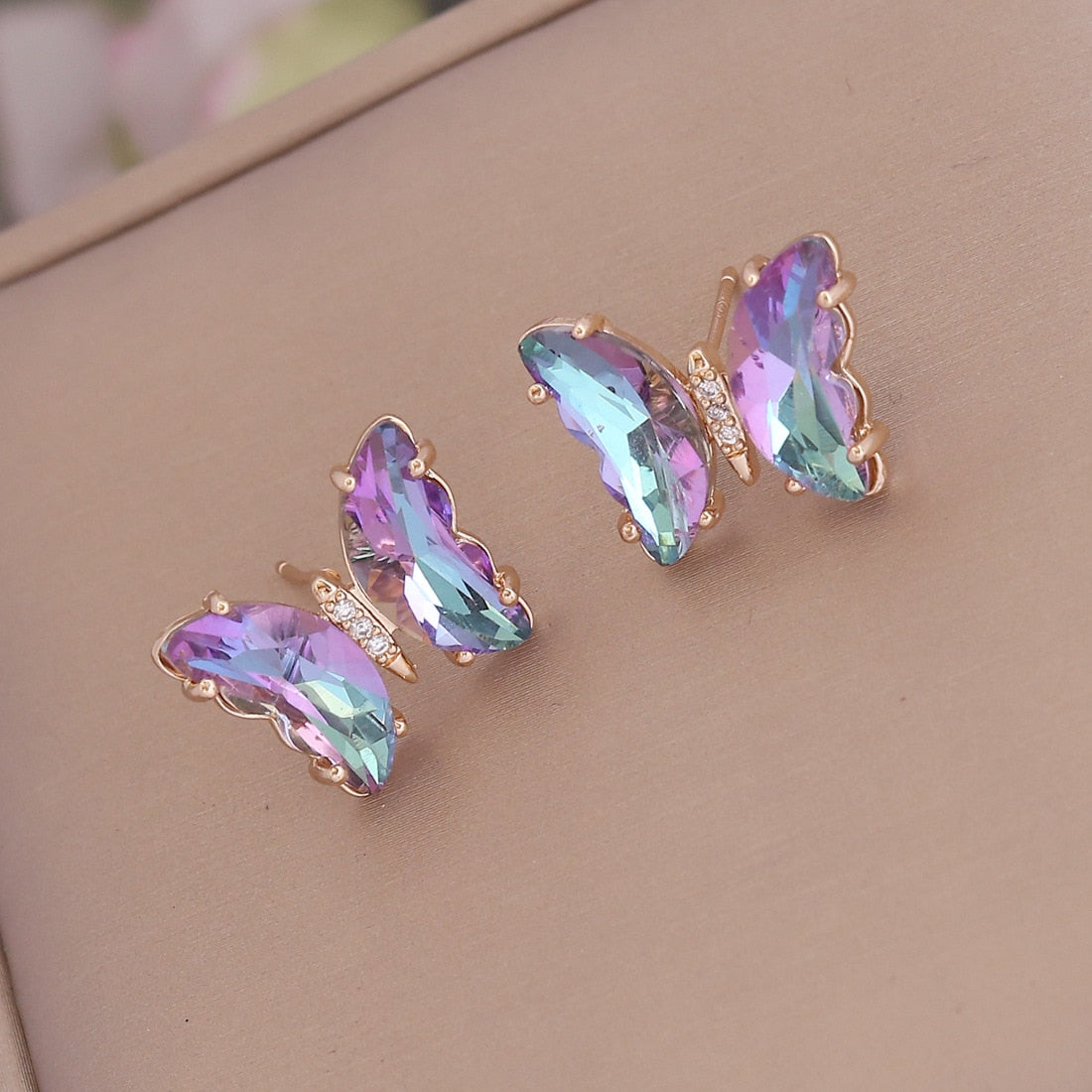 Rainbow Crystal Butterfly Stud Earrings